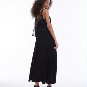 Topshop premium contrast stitch satin twill pinny midi dress in black